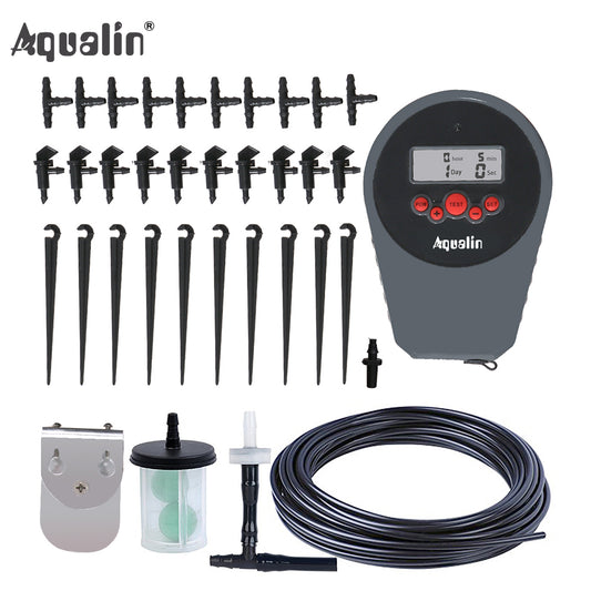 Automatic LCD Display Drip Irrigation Set Garden Flower Water Timer Watering Kit with Built-in High Quality Membrane Pump #22078 - Aqualin Official Store